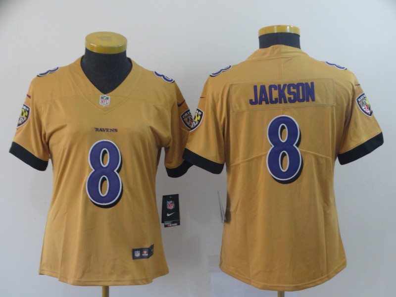 Women Baltimore Ravens #8 Jackson yellow Nike Vapor Untouchable Limited NFL Jersey